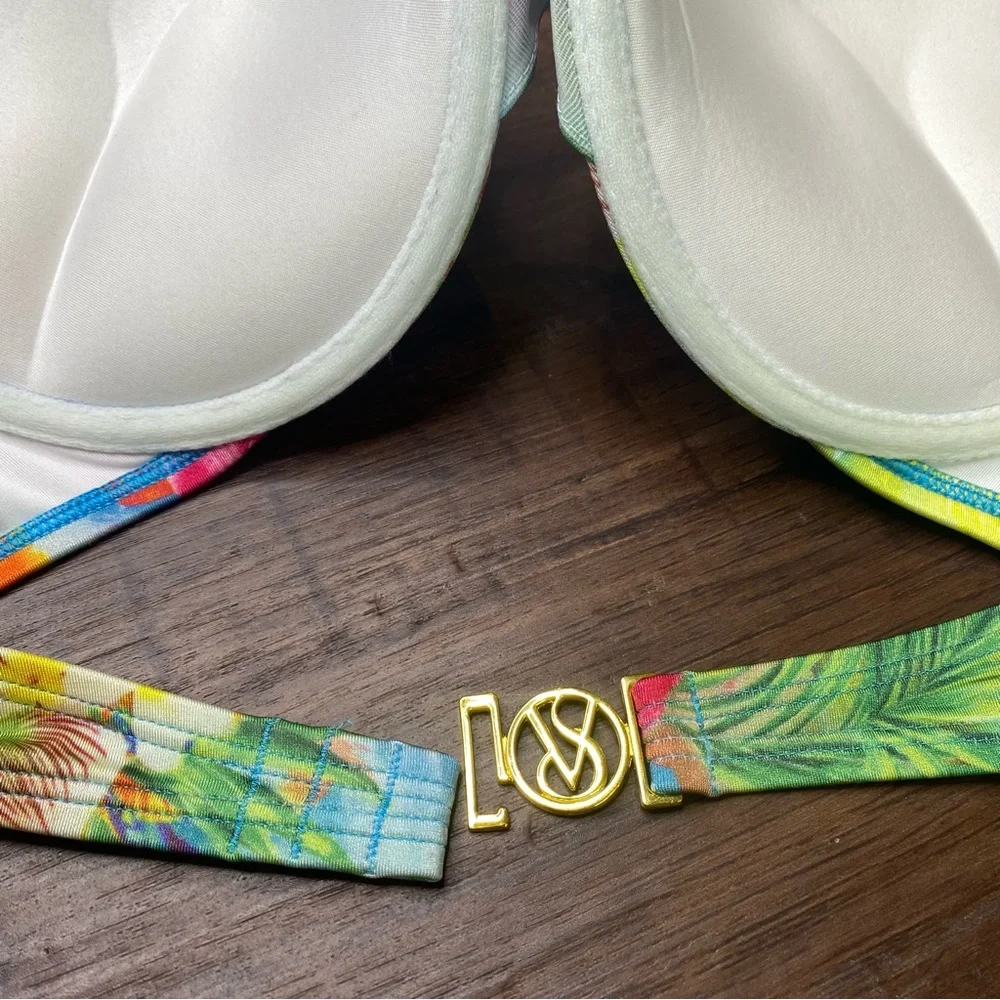 Victoria’s Secret Miraculous Bombshell Bikini Swim Top Tropical Push-up Size 36C - Picture 9 of 13